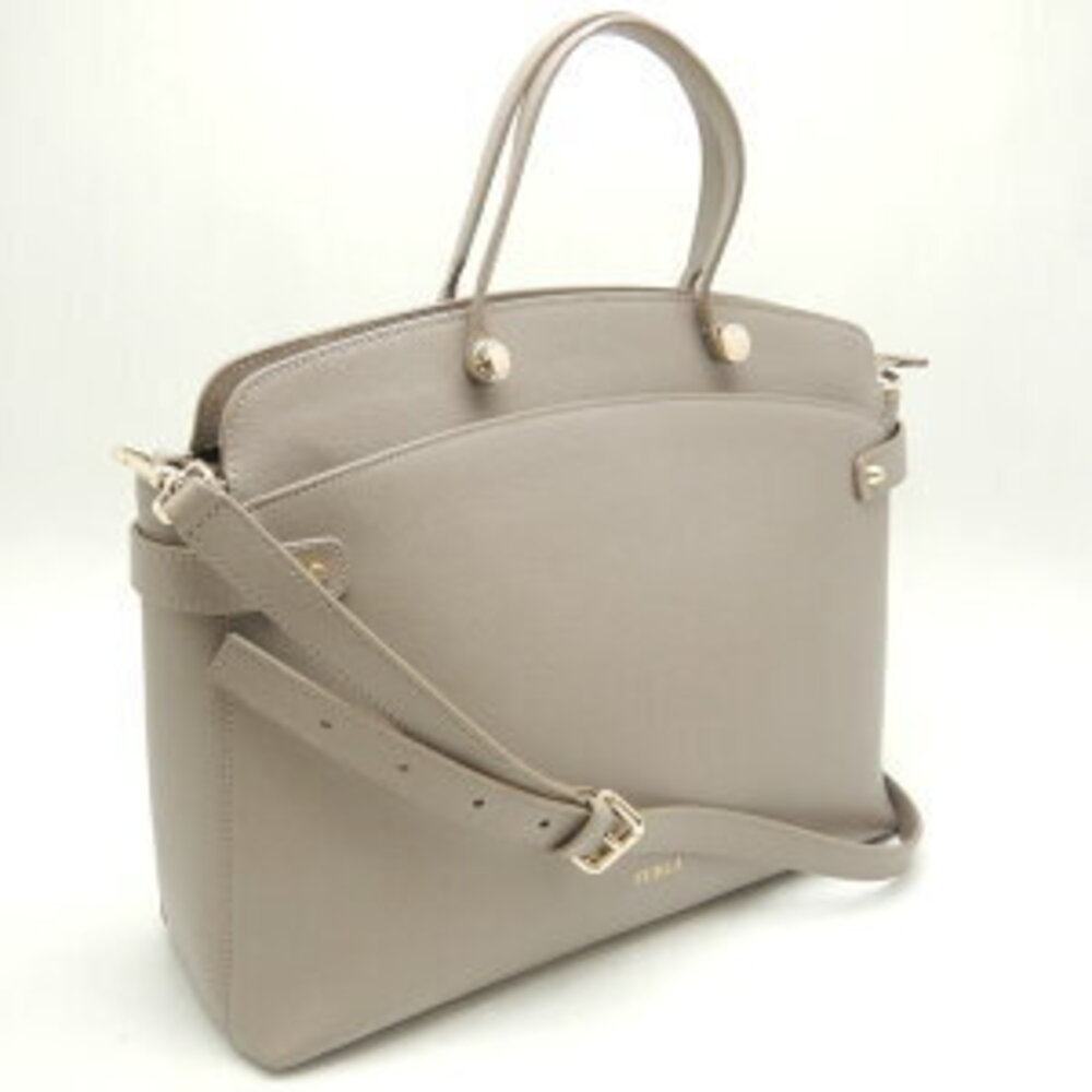 Furla 2way Gray Tan Leather Leather Handbag